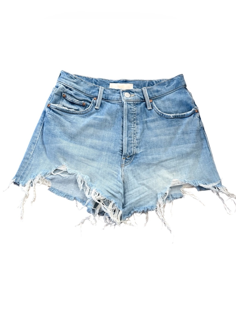 MOTHER Light Blue Distressed Denim Jean Shorts